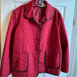 Quilted Red Jacket National XL Womens Button Up Long Sleeve Pockets Collared